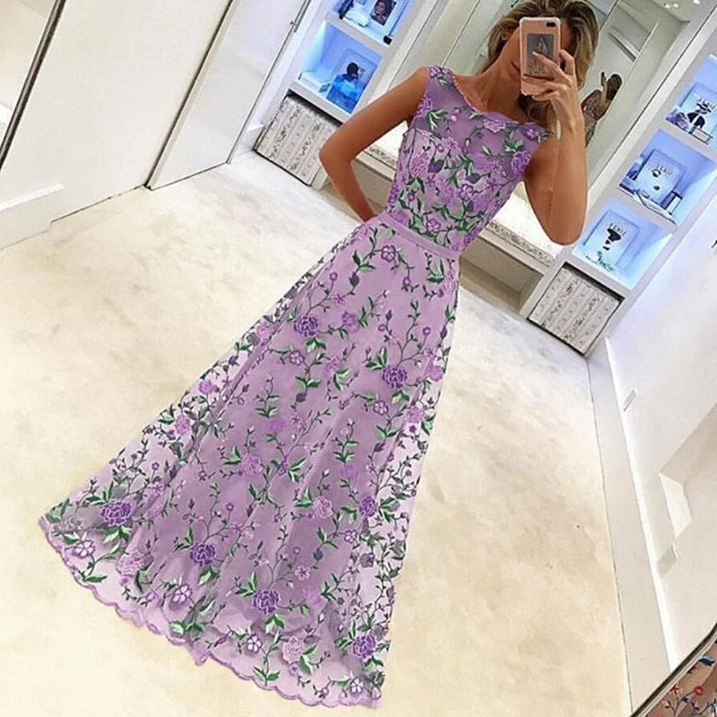 New Style Popular A Line Sleeveless Long Prom Dresses Formal Dress with Embroidery