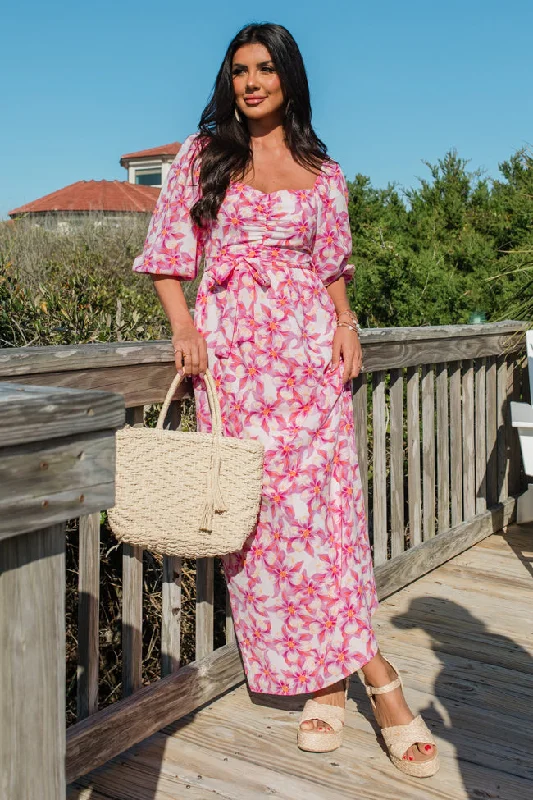 Back To Fun Pink Floral Square Neck Midi Dress FINAL SALE Tunics Versatile all-occasion
