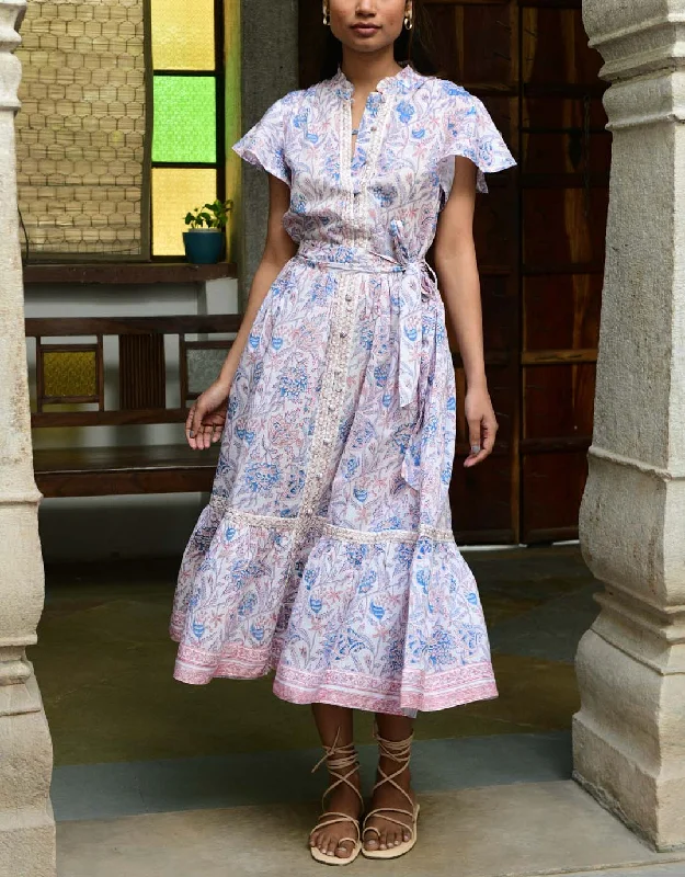Blossom Midi Dress - Blue Beige Tunics Mesh breathable