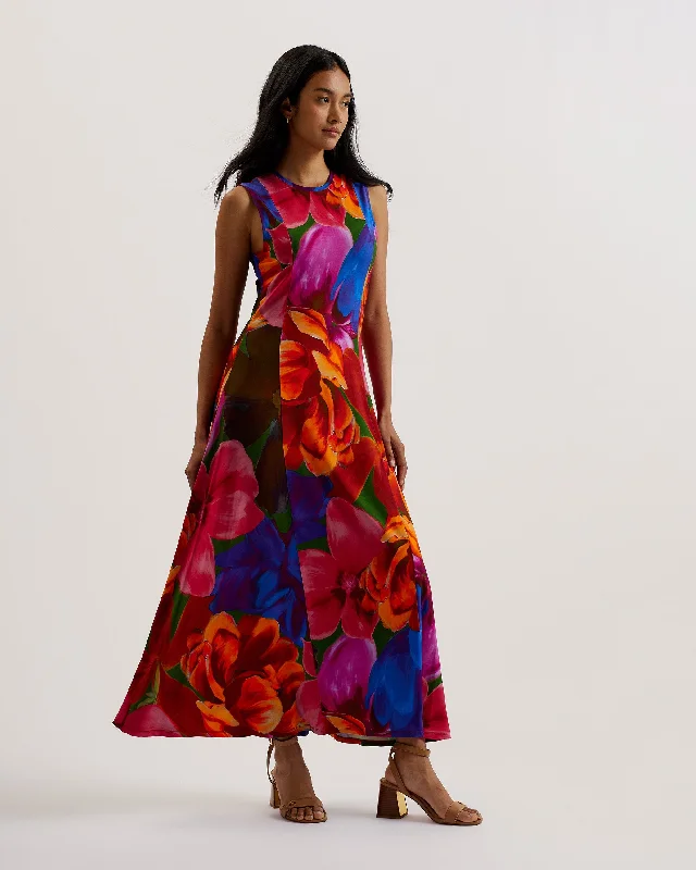 Bryneyy Slinky Jersey Printed Racer Midi Dres Multicol Tunics Fashionable chic