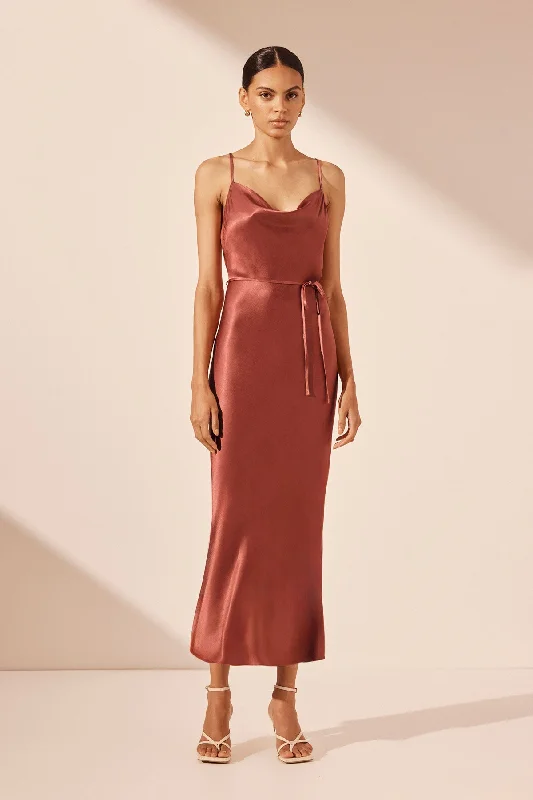 LA LUNE BIAS COWL MIDI DRESS - TERRACOTTA Casual Short Summer