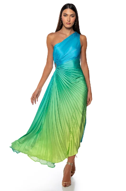 ON MY OWN WAVE OMBRE ONE SHOULDER MAXI DRESS Tunics Cozy soft