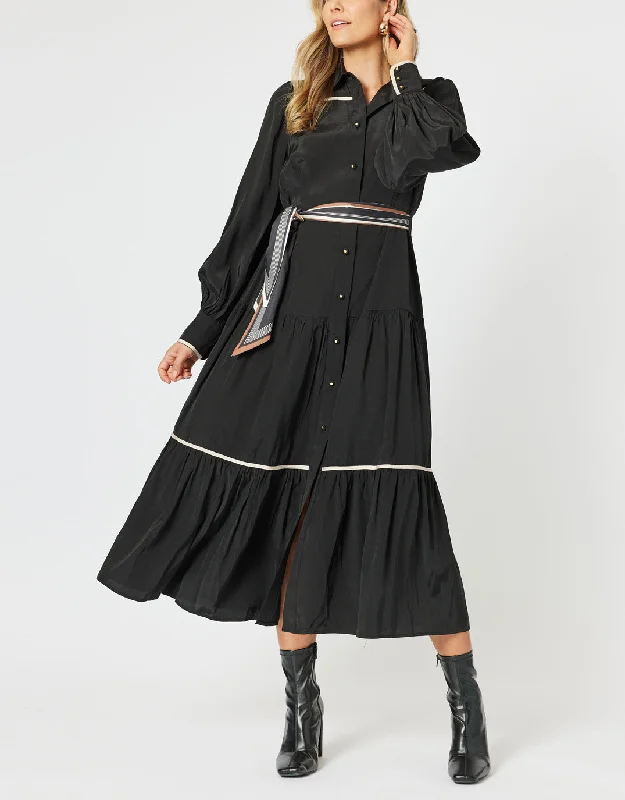 Roma Trim Dress - Black Maxi Flowy Bohemian