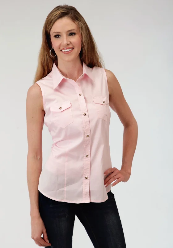 Roper Basics Ladies Pink 100% Cotton Solid Poplin Sleeveless Shirt Satin Fabric Silk Fabric Chiffon Fabric