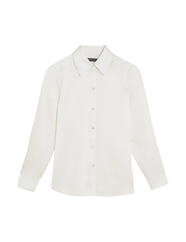 Satin Collared Long Sleeve Shirt Basic T-Shirt Crew Neck Short Sleeve