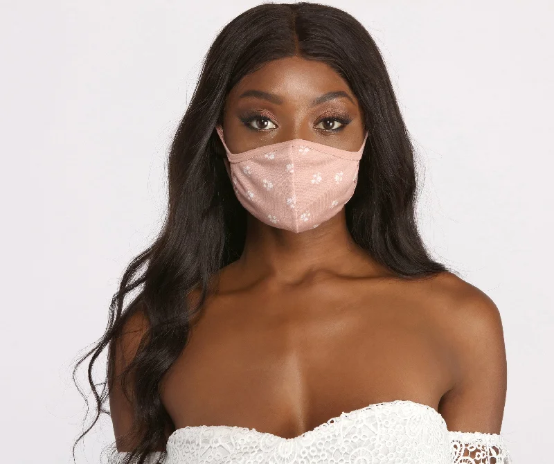 Reusable Dainty Floral Print Face Mask With Earloops Pleated Floral Pattern