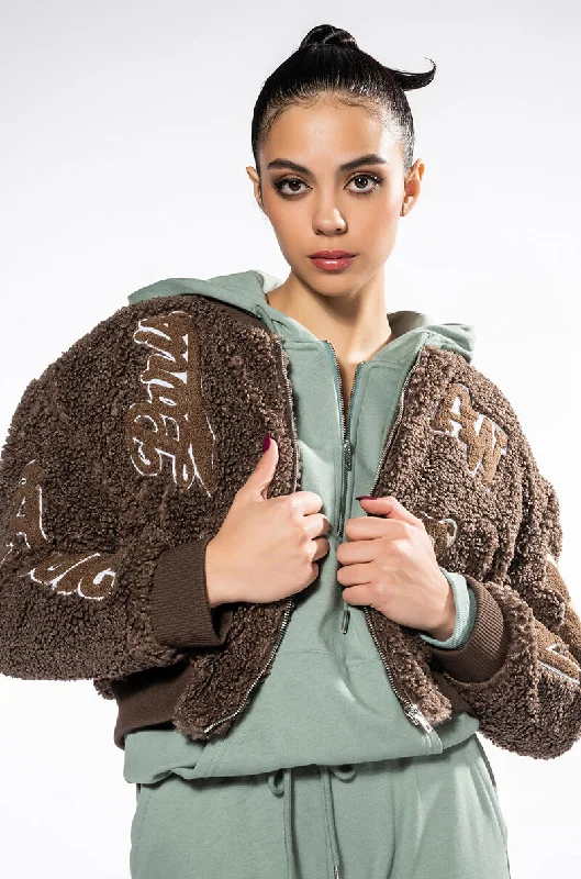 AZALEA WANG TEDDY VARSITY BOMBER Zippered Jacket Buttoned Jacket Snapped Jacket