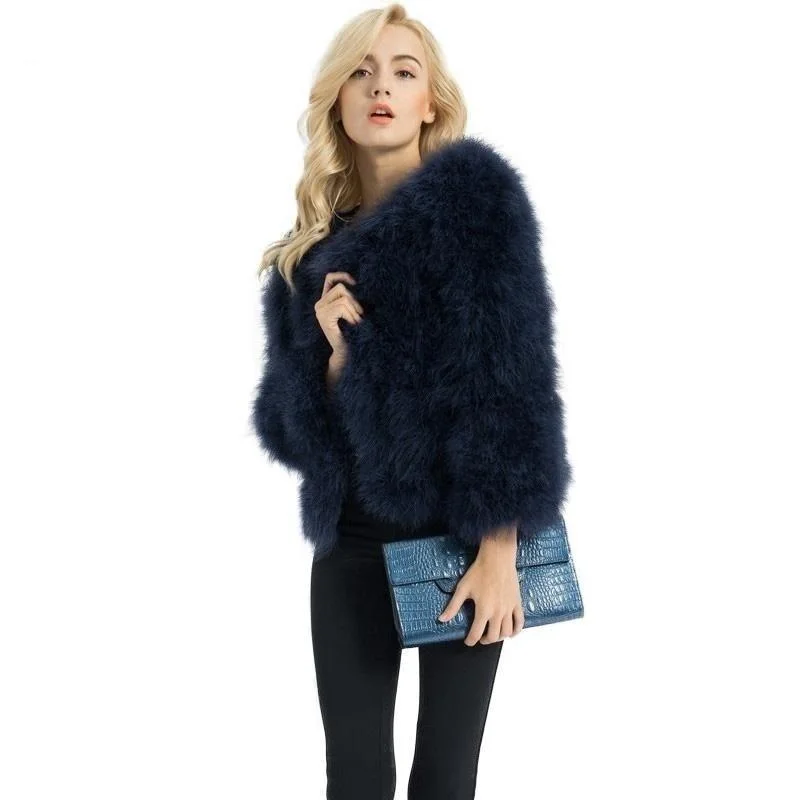 Casual Women's Solid Genuine Ostrich Fur Feather Winter Thick Warm Jacket Denim Jacket Leather Jacket Suede Jacket Casual Women's Solid Genuine Ostrich Fur Feather Winter Thick Warm Jacket Denim Jacket Leather Jacket Suede Jacket