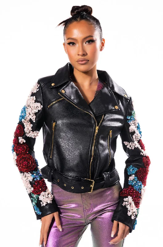 EVERY ROSE HAS A THORN MOTO JACKET Quilted Jacket Puffer Jacket Insulated Jacket
