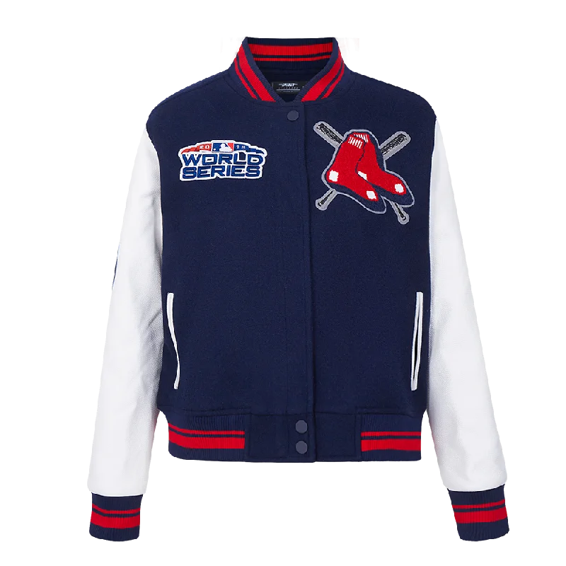 MLB BOSTON RED SOX MASHUP WOMEN'S RIB WOOL VARSITY JACKET (MIDNIGHT NAVY/RED/MIDNIGHT NAVY) Chic Winter Coat