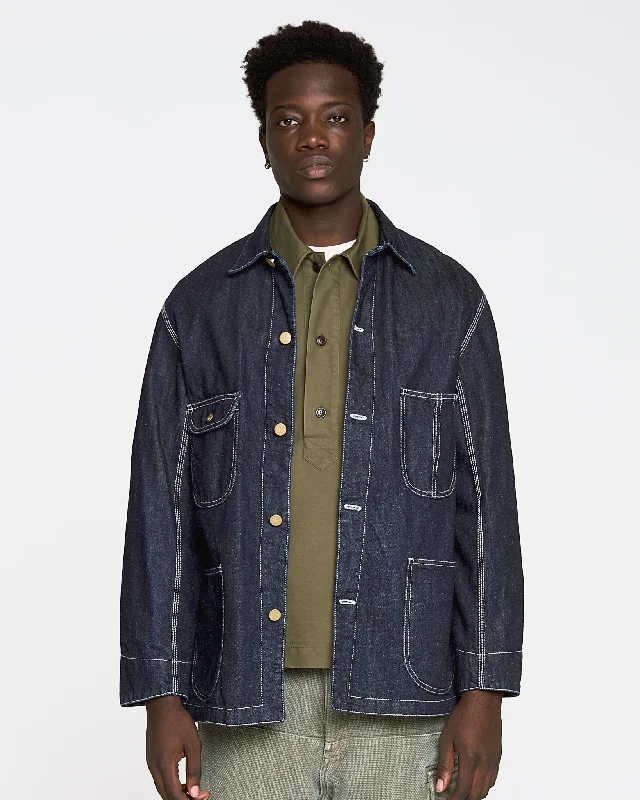 Alcatraz Jacket Hemp Denim Indigo Boat Neck Shawl Collar Notched Collar