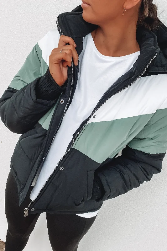 Phoenix Panel Puffer Black Collared Jacket Crew Neck Jacket Turtle Neck Jacket