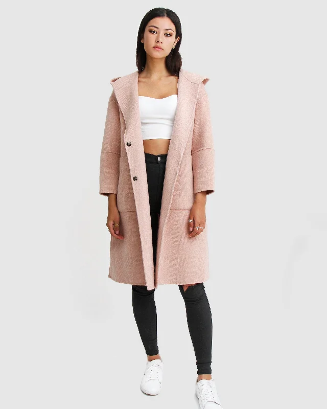 Walk This Way Wool Blend Oversized Coat - Blush Pink Front Pockets Side Pockets Patch Pockets