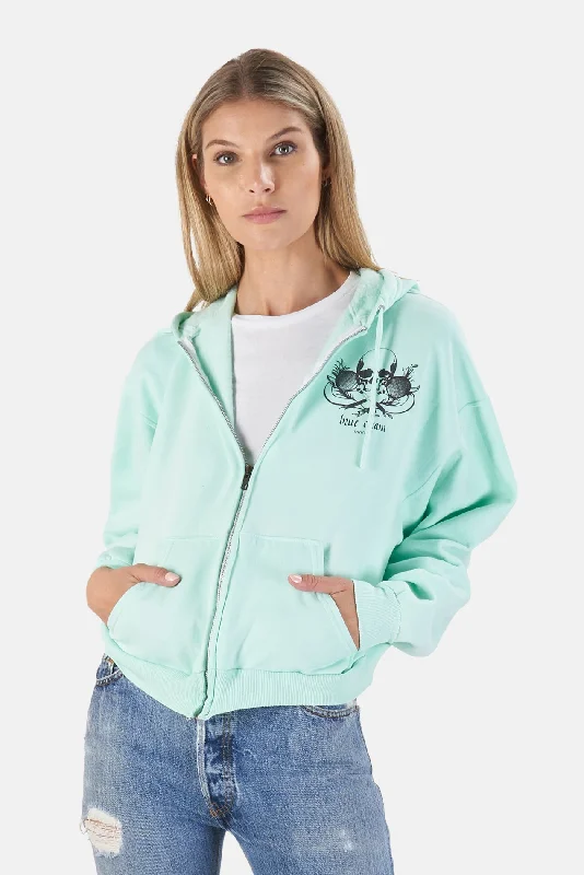 Skull Crop Hoodie Mint/Black Hoodie with Turtle Neck Cozy Winter