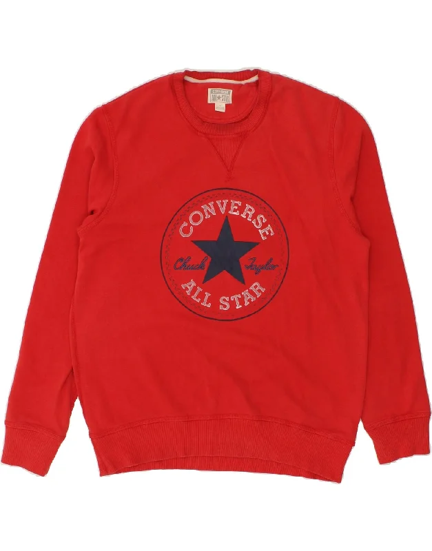 CONVERSE Mens Graphic Sweatshirt Jumper Medium Red Cotton Hoodie with Bell Sleeves Flared Feminine CONVERSE Mens Graphic Sweatshirt Jumper Medium Red Cotton Hoodie with Bell Sleeves Flared Feminine