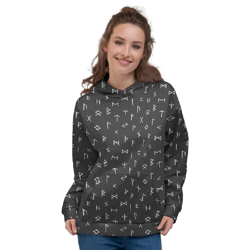 Futhark Viking Women's Hoodie Hoodie with Raw Hem Edgy Unfinished