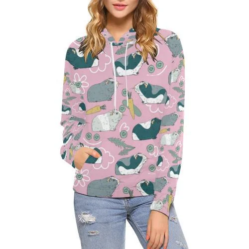 Guinea Pig Print Pattern Women Pullover Hoodie Hoodie with Neon Bright Vibrant