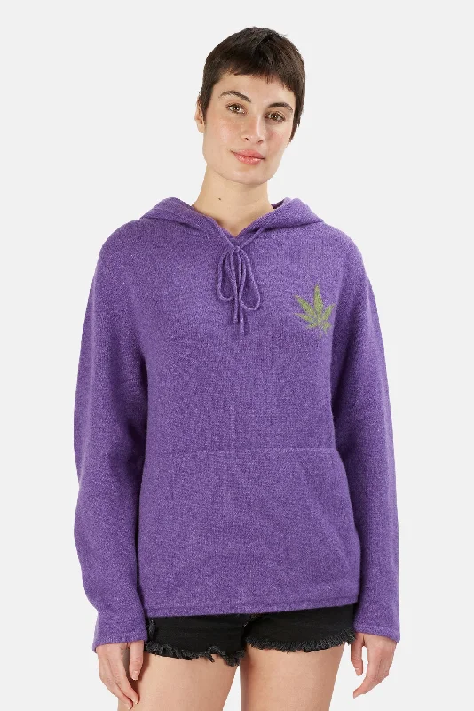 Leaf Cashmere Hoodie Purple/Green Hoodie with Rhinestones Sparkly Elegant