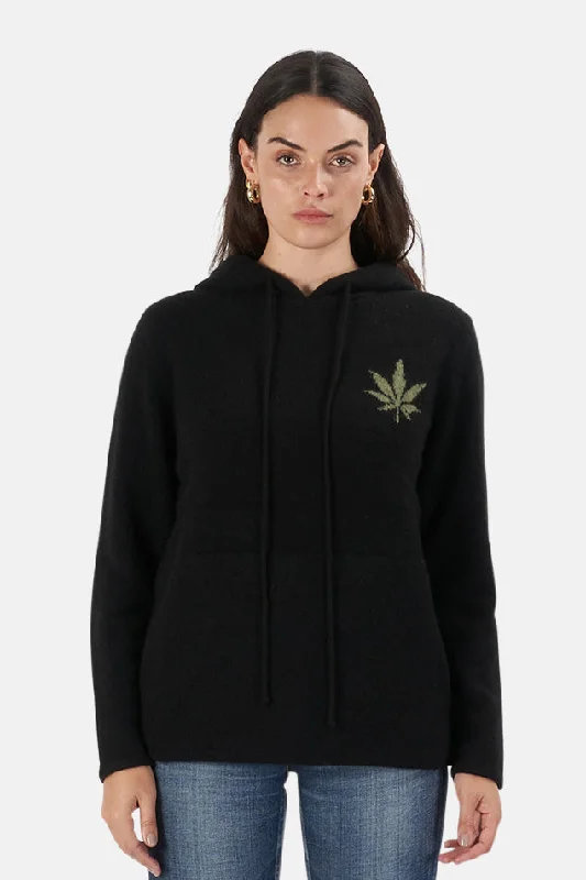 x Blue&Cream Leaf Cashmere Hoodie Black/Green Hoodie with Exposed Zipper Edgy Industrial