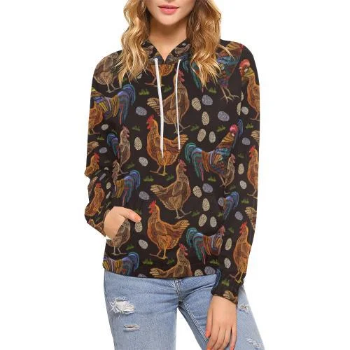 Hen Farm Chicken Eggs Pattern Print Women Pullover Hoodie Hoodie with Zipper Placket Modern Functional Hen Farm Chicken Eggs Pattern Print Women Pullover Hoodie Hoodie with Zipper Placket Modern Functional