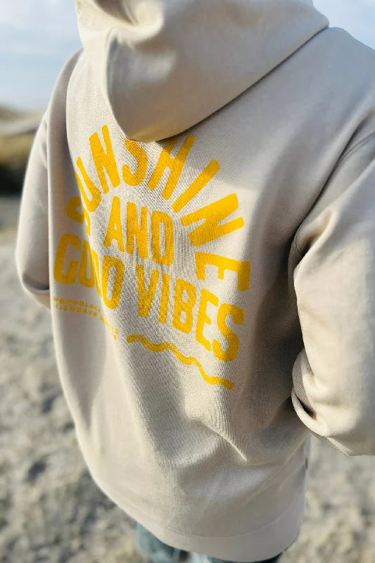 Hoodie "Sunshine and Good Vibes" Hoodie with Frayed Bohemian Relaxed