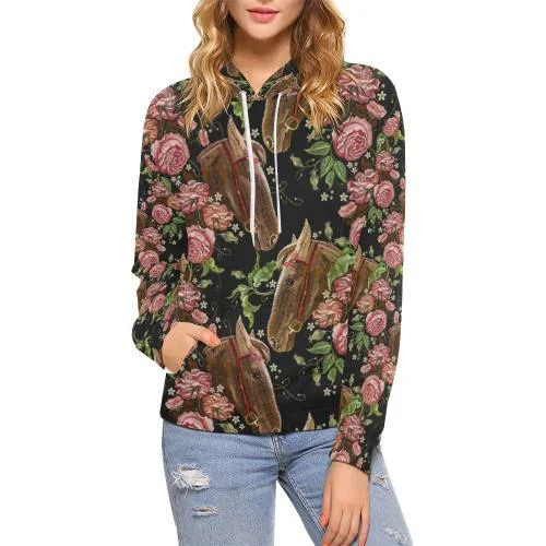 Horse Rose Pattern Print Women Pullover Hoodie Hoodie with Tie-Dye Psychedelic Retro