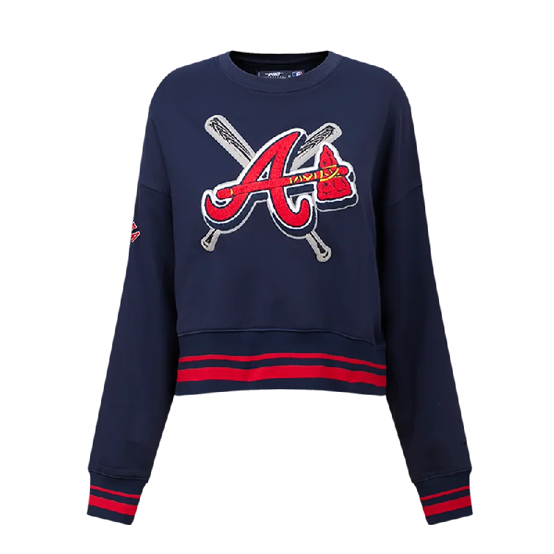 MLB ATLANTA BRAVES MASHUP WOMEN'S RIB CREWNECK (MIDNIGHT NAVY/RED/MIDNIGHT NAVY) Hoodie with Oversized Fit Loose Comfortable MLB ATLANTA BRAVES MASHUP WOMEN'S RIB CREWNECK (MIDNIGHT NAVY/RED/MIDNIGHT NAVY) Hoodie with Oversized Fit Loose Comfortable