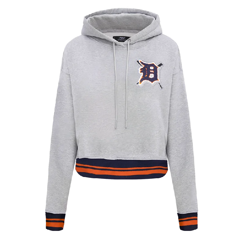 MLB DETROIT TIGERS MASHUP WOMEN'S RIB CROPPED PO HOODIE (HEATHER GREY/MIDNIGHT NAVY/ORANGE) Hoodie with Rolled Sleeves Casual Relaxed MLB DETROIT TIGERS MASHUP WOMEN'S RIB CROPPED PO HOODIE (HEATHER GREY/MIDNIGHT NAVY/ORANGE) Hoodie with Rolled Sleeves Casual Relaxed