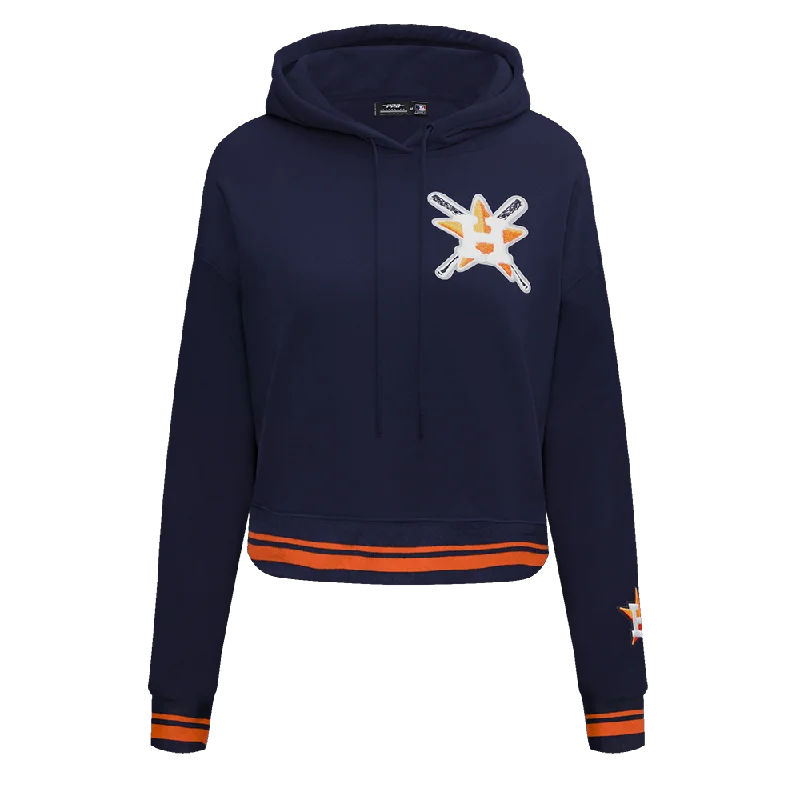 MLB HOUSTON ASTROS MASHUP WOMEN'S RIB CROPPED PO HOODIE (MIDNIGHT NAVY/ORANGE/MIDNIGHT NAVY) Hoodie with Raw Hem Edgy Unfinished MLB HOUSTON ASTROS MASHUP WOMEN'S RIB CROPPED PO HOODIE (MIDNIGHT NAVY/ORANGE/MIDNIGHT NAVY) Hoodie with Raw Hem Edgy Unfinished
