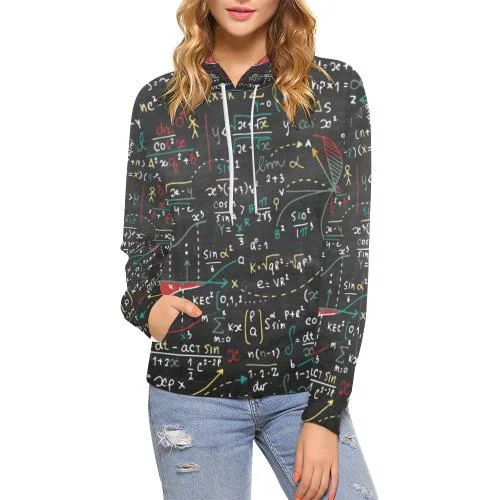 Math Print Pattern Women Pullover Hoodie Hoodie with Hem Raw Edge Edgy Unfinished