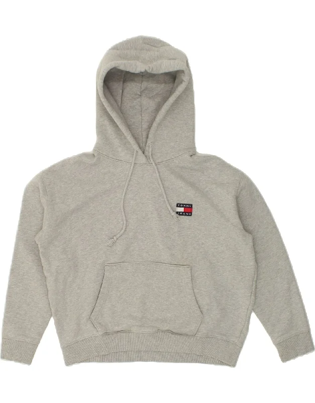 TOMMY HILFIGER Womens Crop Oversized Hoodie Jumper UK 16 Large Grey Cotton Hoodie with High Neck Warm Protective TOMMY HILFIGER Womens Crop Oversized Hoodie Jumper UK 16 Large Grey Cotton Hoodie with High Neck Warm Protective
