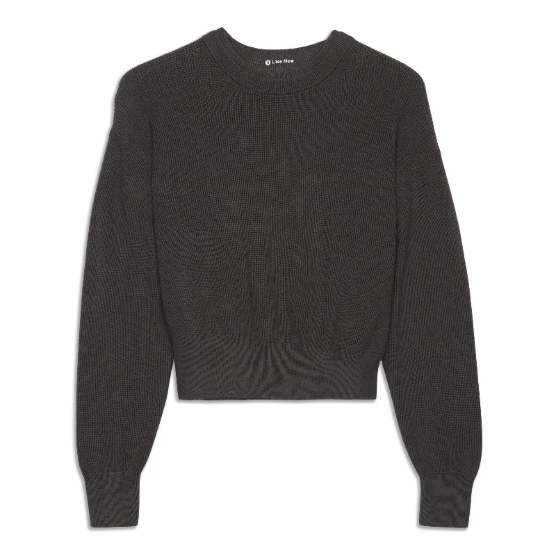 Waist Length Crewneck Sweater - Resale Hoodie with Ribbed Neckline Snug Warm