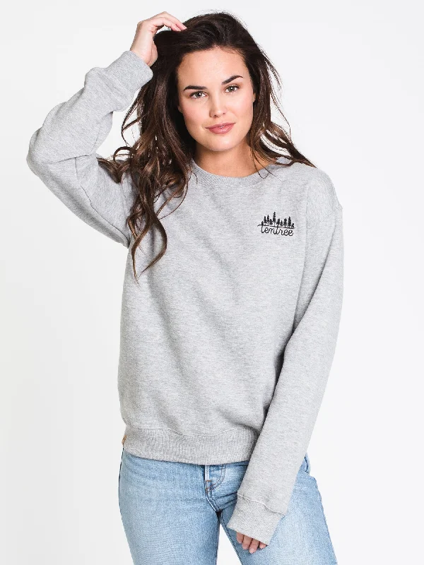 WOMENS EMB LONG SLEEVE CREW - GREY HTHR - CLEARANCE Hoodie with Mock Neck Collared Structured WOMENS EMB LONG SLEEVE CREW - GREY HTHR - CLEARANCE Hoodie with Mock Neck Collared Structured