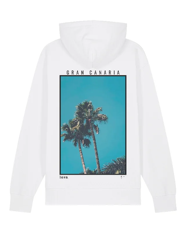 Womens Midweight White Hoodie with Gran Canaria Back-Print Hoodie with Applique Textured Unique