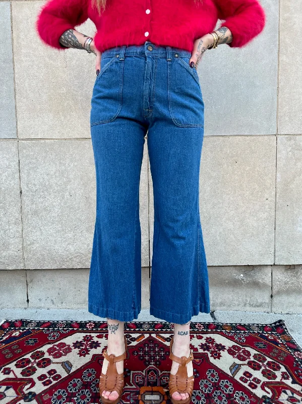 70s Bell bottom denim jeans, zipper back pockets Casual Printed Shorts