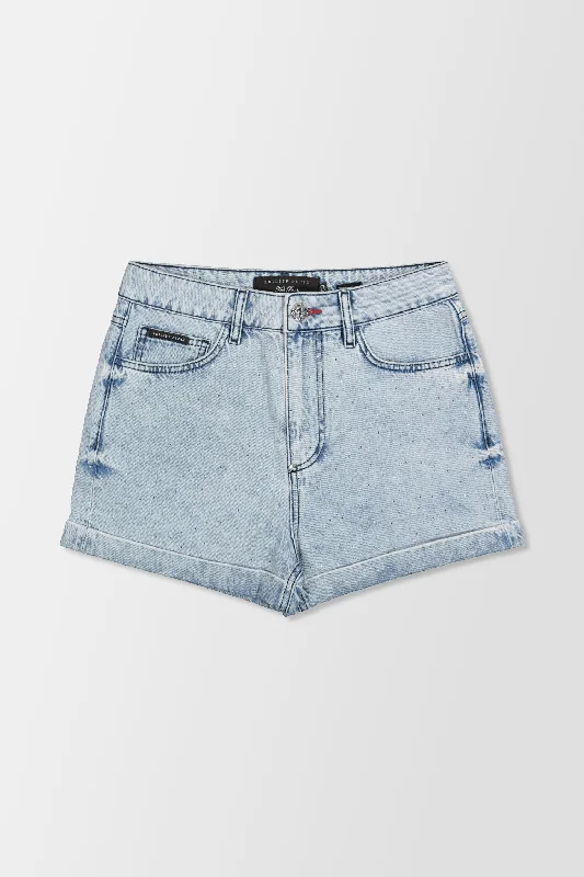 Philipp Plein Blue Crystal Hot Shorts Effortless Pull-On Shorts