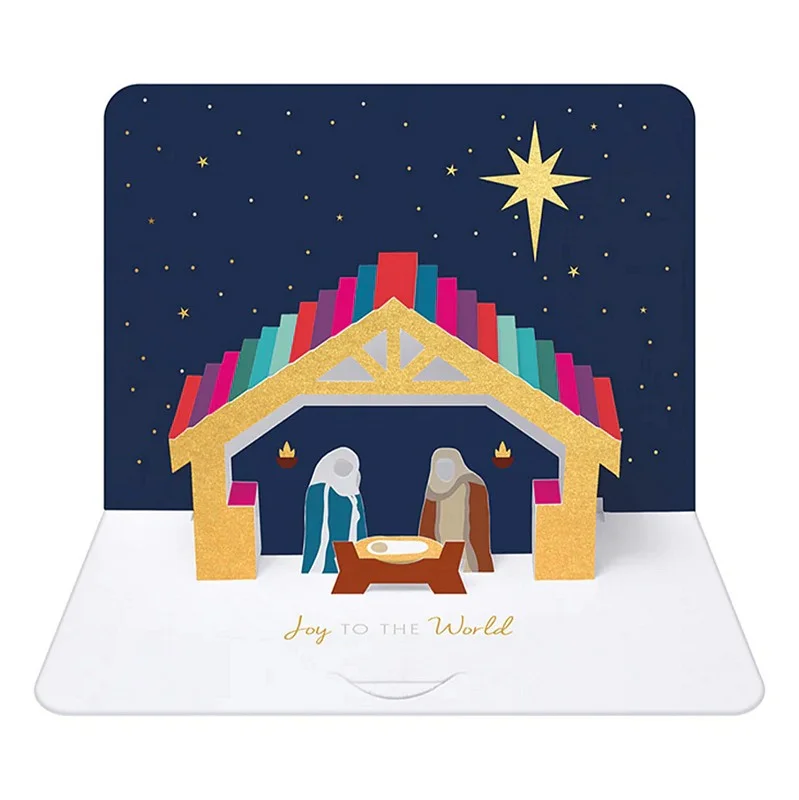Luxury Pop Up Xmas Cards Nativity Box of 5 Warm Loose Knit