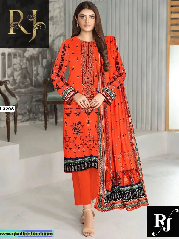 Orange Red Women’s 3-Piece Unstitched Linen Suit By RJ Kollection Women's Premium Blazer
