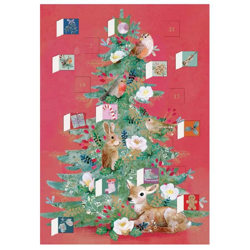 Floral Christmas Tree Advent Calendar Card