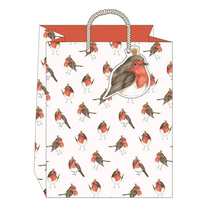 Christmas Gift Bag Robins XL Feminine Warm Sweater